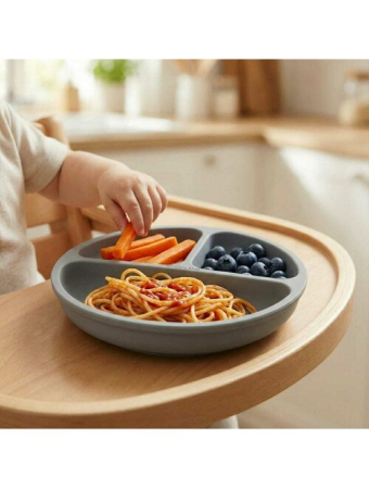 Farfurie compartimentata, Bocioland, Rotunda, Cu 3 compartimente, Fara BPA, 6-36 luni, Dark grey [7]