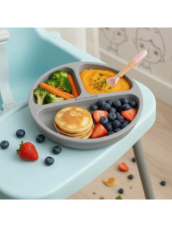 Farfurie compartimentata, Bocioland, Rotunda, Cu 3 compartimente, Fara BPA, 6-36 luni, Gray [5]