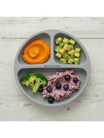 Farfurie compartimentata, Bocioland, Rotunda, Cu 3 compartimente, Fara BPA, 6-36 luni, Gray [4]