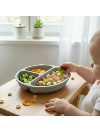 Farfurie compartimentata, Bocioland, Rotunda, Cu 3 compartimente, Fara BPA, 6-36 luni, Gray [3]