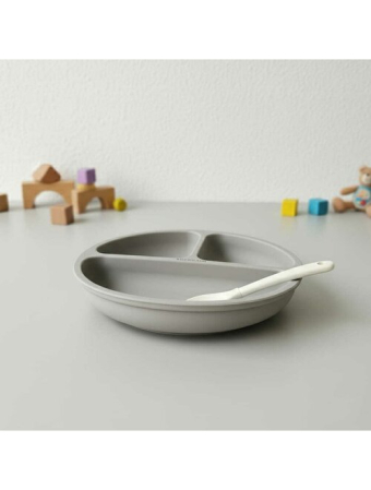 Farfurie compartimentata, Bocioland, Rotunda, Cu 3 compartimente, Fara BPA, 6-36 luni, Gray [7]