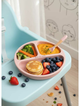 Farfurie compartimentata, Bocioland, Rotunda, Cu 3 compartimente, Fara BPA, 6-36 luni, Pink [6]