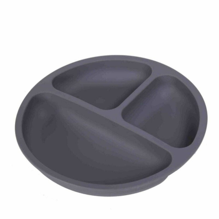 Cani , farfurii , tacamuri - Farfurie compartimentata, Bocioland, Rotunda, Cu 3 compartimente, Silicon, Fara BPA, 6-36 luni, Antracite