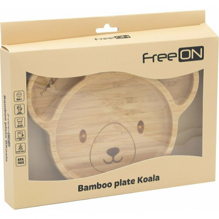 Farfurie compartimentata din bambus, Cu ventuza, Conform cu standardul european de securitate EN 14372:2004, FreeON, Bear [4]