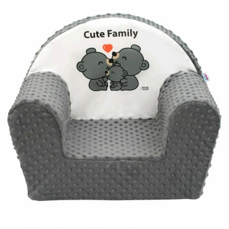 Fotoliu din burete pentru copii, Din tesatura minky, Cute Family, New Baby, 9 luni - 5 ani, Cu Husa detasabila, Gray [1]