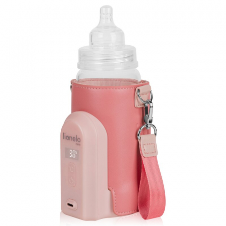 Incalzitoare biberoane - Incalzitor biberoane, Lionelo, ThermUp Go Evo, Portabil, Cu 5 niveluri de incalzire, Cu buton Safety Control, Mentinere caldura pana la 9h, Incarcare USB, Roz