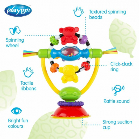 Jucarie pentru scaunul de masa, Cu ventuza, Cu activitati, Rotativa, High chair Spinning Toy, 19.5 cm, Playgro [2]