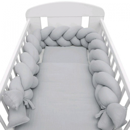 Lenjerie patut 2 piese, Din Muselina, Cu perna si pilota, 100x70 cm, Din materiale certificate Oeko Tex Standard 100, New Baby, Light Grey [4]