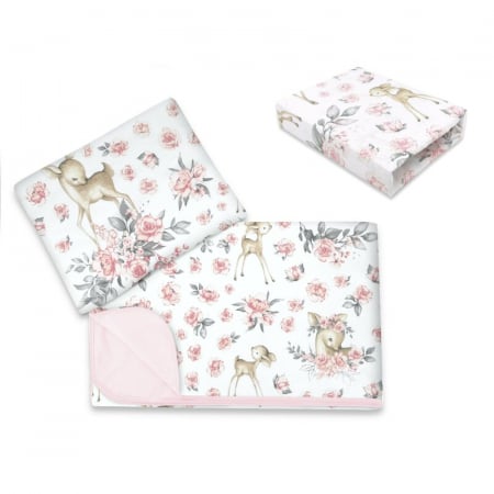 Lenjerii, baldachine, aparatoare - Lenjerie patut cu 3 piese, MimiNu, Cu cearceaf 120x60 cm, Din bumbac certificat Oeko Tex Standard 100, Cu paturica si pernuta, Sweet Deer Pink