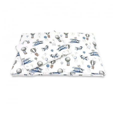Lenjerie patut cu 5 piese, MimiNu, Cu cearceaf 120x60 cm, Pilota, Pernuta, 2 aparatori, Din bumbac certificat Oeko Tex Standard 100, Blue Plane [5]