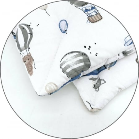 Lenjerie patut cu 5 piese, MimiNu, Cu cearceaf 120x60 cm, Pilota, Pernuta, 2 aparatori, Din bumbac certificat Oeko Tex Standard 100, Blue Plane [4]