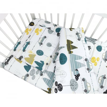 Lenjerie patut cu 5 piese, MimiNu, Cu cearceaf 120x60 cm, Pilota, Pernuta, 2 aparatori, Din bumbac certificat Oeko Tex Standard 100, Childrens Journey Grey [2]