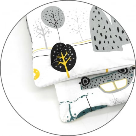 Lenjerie patut cu 5 piese, MimiNu, Cu cearceaf 120x60 cm, Pilota, Pernuta, 2 aparatori, Din bumbac certificat Oeko Tex Standard 100, Childrens Journey Grey [4]