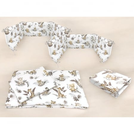 Lenjerie patut cu 5 piese, MimiNu, Cu cearceaf 120x60 cm, Pilota, Pernuta, 2 aparatori, Din bumbac certificat Oeko Tex Standard 100, Savanna [1]