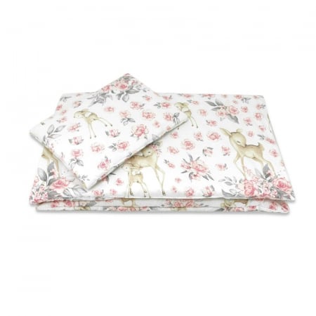 Lenjerie patut cu 5 piese, MimiNu, Cu cearceaf 120x60 cm, Pilota, Pernuta, 2 aparatori, Din bumbac certificat Oeko Tex Standard 100, Sweet Deer Pink [5]