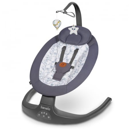 Leagane si balansoare - Lionelo - Balansoar si sezlong copii, Ralf, 2 in 1, Electric, Cu telecomanda si cablu USB, Cu miscare laterala de balansare si 5 niveluri diferite de viteza, Cu 12 melodii, Gri Grafit