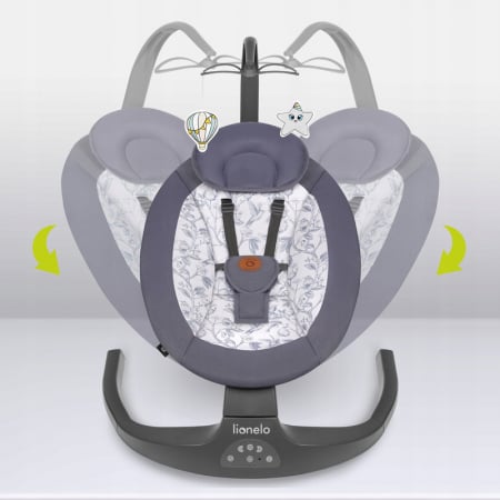 Lionelo - Balansoar si sezlong copii, Ralf, 2 in 1, Electric, Cu telecomanda si cablu USB, Cu miscare laterala de balansare si 5 niveluri diferite de viteza, Cu 12 melodii, Gri Grafit [2]