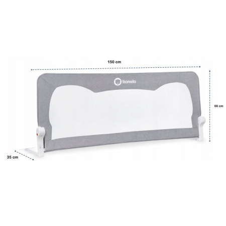 Lionelo - Bariera protectie pat Hanna , Cu buzunar accesorii, 150x66 cm, Conform cu standardul european de securitate BS7072, Gri [3]