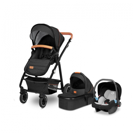 Carucioare 3 in 1 - Lionelo - Carucior Amber 3 in 1, Cadru aluminiu, Cu landou intarit si salteluta moale, Scoica auto, Reversibil, Maner ajustabil, Huse pentru picioare, ploaie, Plasa de tantar, Geanta parinti, Pana la 