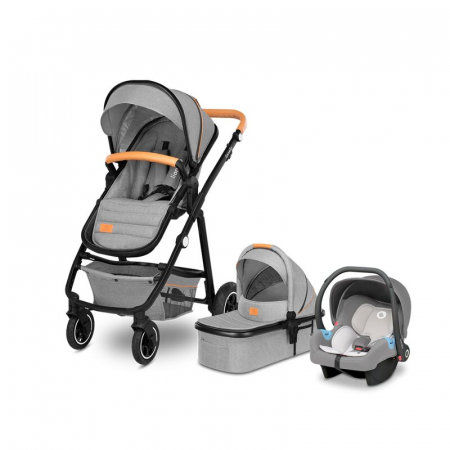 Carucioare 3 in 1 - Lionelo - Carucior Amber 3 in 1, Cadru aluminiu, Cu landou intarit si salteluta moale, Scoica auto, Reversibil, Maner ajustabil, Huse pentru picioare, ploaie, Plasa de tantar, Geanta parinti, Pana la 