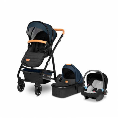Carucioare 3 in 1 - Lionelo - Carucior Amber 3 in 1, Cadru aluminiu, Cu landou intarit si salteluta moale, Scoica auto, Reversibil, Maner ajustabil, Huse pentru picioare, ploaie, Plasa de tantar, Geanta parinti, Pana la 
