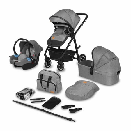 Carucioare 3 in 1 - Lionelo - Carucior Bianka, 3 in 1, Cadru aluminiu, Cu landou intarit si salteluta moale, Maner ajustabil, Include saculet de picioare, Husa de ploaie si tantari, Geanta pentru parinti, Sustine 22 kg, 
