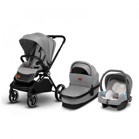 Carucioare 3 in 1 - Lionelo - Carucior Mika, 3 in 1, Cadru din aluminiu, Cu landou intarit si salteluta moale, Scoica auto, Reversibil, Maner ajustabil, Plasa de tantari, Husa de ploaie, de picioare, Pana la 22 kg, EN188