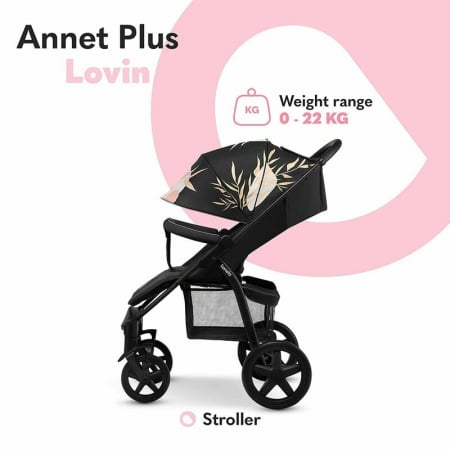 Lionelo - Carucior sport Annet Plus Lovin\', Editie limitata, De la nastere, Cu accesorii, 0 - 22 Kg, Conform cu standardele europene de securitate EN1888-1 si EN1888-2, Negru [19]