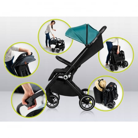 Lionelo - Carucior sport Cloe, De la nastere, Cu accesorii, Cadru din aluminiu, 0-22 kg, Usor, Pliabil cu o singura mana, Ideal pentru toate tipurile de suprafete, Verde smarald [24]