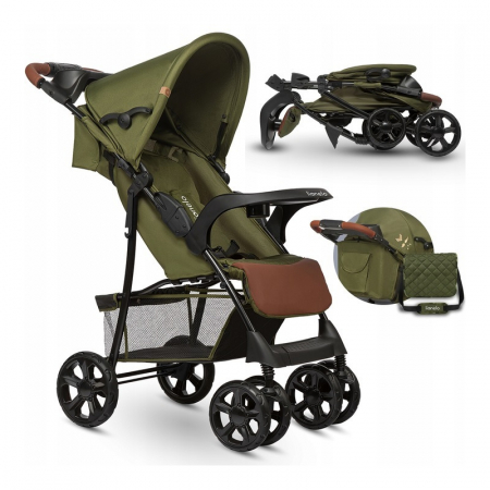 Lionelo - Carucior sport Emma Plus, Cu tavita, 2 Suporturi pentru pahar, Geanta accesorii, Conform cu standardul european de securitate EN1888-1, Forest Green [18]