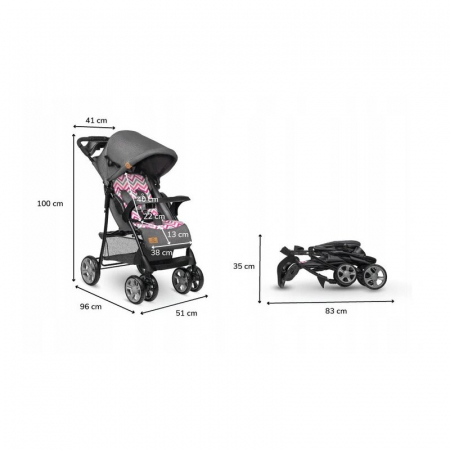 Lionelo - Carucior sport Emma Plus, Cu tavita, 2 Suporturi pentru pahar, Geanta accesorii, Conform cu standardul european de securitate EN1888-1, Pink Scandi [20]
