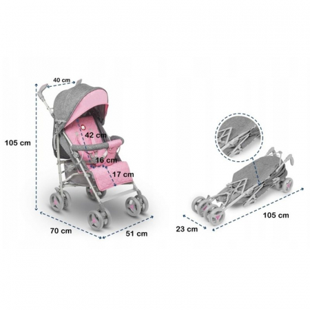 Lionelo - Carucior sport Irma, Cu husa de picioare, Cu plasa de tantari, Conform cu standardul european de securitate EN1888-1, Roz [29]