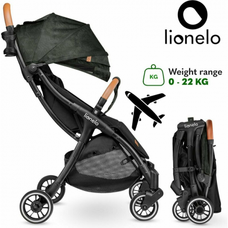 Lionelo - Carucior sport Julie One, De la nastere, Greutate redusa, Cu accesorii, Cadru din aluminiu, 0-22 kg, Conform cu standardele europene de securitate EN1888-1 si EN1888-2, Verde Tropical [1]