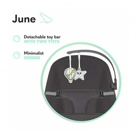 Lionelo - Fotoliu balansoar June, Cu arcada cu jucarii, Ergonomic, Balansare manuala, Pliabil, 0 luni+, Gri [12]