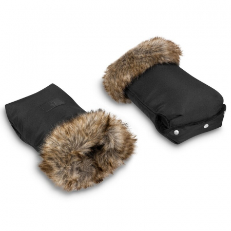 Lionelo - Manusi termice pentru carucior, Universale, Impermeabile, Interior din lana, Cu blana ecologica detasabila, Negru [3]
