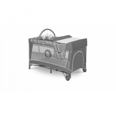 Lionelo - Patut pliant cu doua nivele Flower , Cu arcada, Geanta transport, Masuta de infasat, Bara cu jucarii, Fereastra laterala, 120x60 cm, Conform cu standardele europeane de securitate EN 716 si  [13]