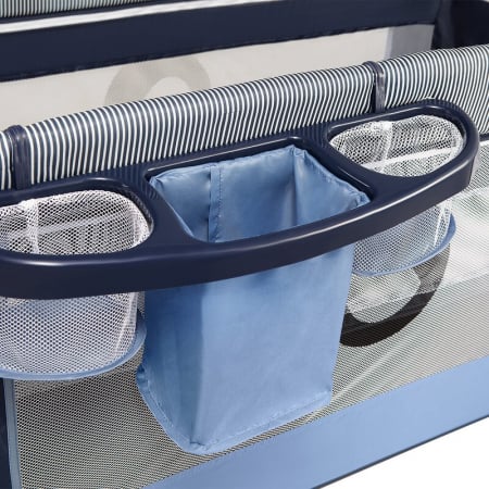 Patut pliant cu doua nivele, 120x60 cm, arcada jucarii, masuta de infasat, vibratii, melodii, Blue Navy [10]
