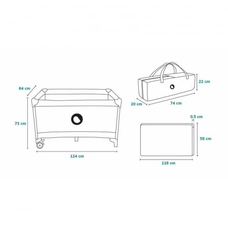 Patut pliant cu un nivel Stefi 120x60cm, Cu intrare laterala cu fermoar, 2 roti, Grey [17]