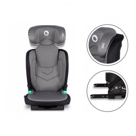 Lionelo - Scaun auto Neal Stone Spatar reglabil, Baza i-size, 15-36 Kg, cu Isofix, Conform cu standardul european de securitate ECE R129, Gri [8]