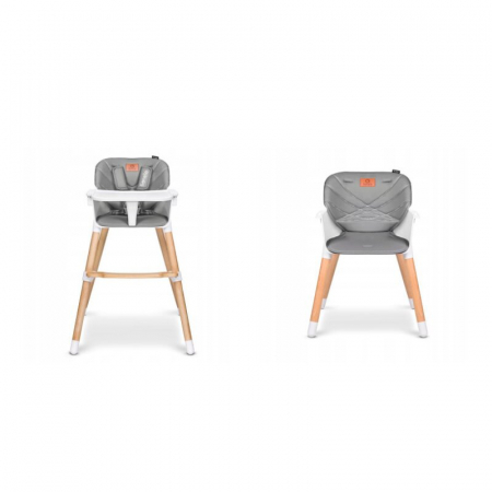 Lionelo - Scaun de masa din fag Koen, 2 in 1, Transformabil, Sustine 30 kg, 6 luni+, Conform cu standardul european de securitate EN14988, Gri [3]