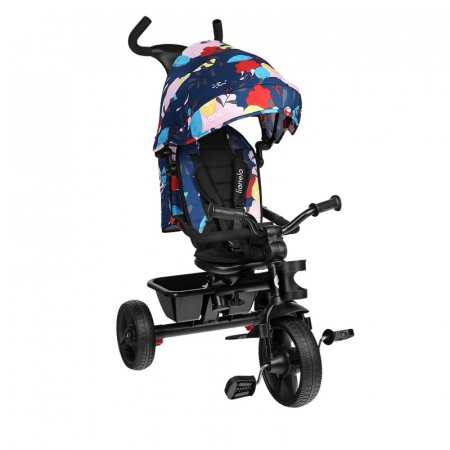 Lionelo - Tricicleta Haari Blue Navy Suport picioare, Control al directiei, Scaun reversibil, Rotire 360 grade, Pliabila, Conform cu standardul european de securitate EN71, Multicolor [5]