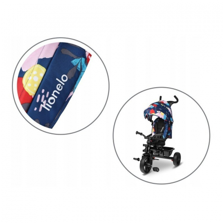 Lionelo - Tricicleta Haari Blue Navy Suport picioare, Control al directiei, Scaun reversibil, Rotire 360 grade, Pliabila, Conform cu standardul european de securitate EN71, Multicolor [24]