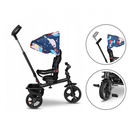 Lionelo - Tricicleta Haari Blue Navy Suport picioare, Control al directiei, Scaun reversibil, Rotire 360 grade, Pliabila, Conform cu standardul european de securitate EN71, Multicolor [14]