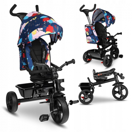 Lionelo - Tricicleta Haari Blue Navy Suport picioare, Control al directiei, Scaun reversibil, Rotire 360 grade, Pliabila, Conform cu standardul european de securitate EN71, Multicolor [1]