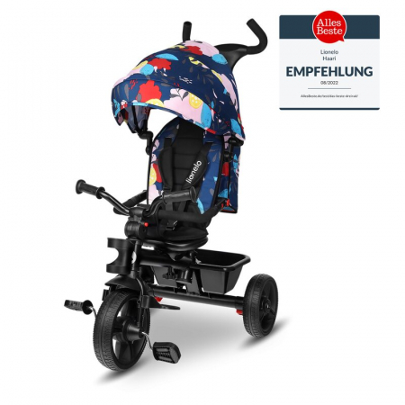 Triciclete copii - Lionelo - Tricicleta Haari Blue Navy Suport picioare, Control al directiei, Scaun reversibil, Rotire 360 grade, Pliabila, Conform cu standardul european de securitate EN71, Multicolor