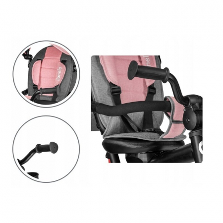 Lionelo - Tricicleta Haari, Suport picioare, Control al directiei, Scaun reversibil, Rotire 360 grade, Pliabila, Conform cu standardul european de securitate EN71, Bubblegum [28]