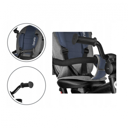 Lionelo - Tricicleta Haari, Suport picioare, Control al directiei, Scaun reversibil, Rotire 360 grade, Pliabila, Conform cu standardul european de securitate EN71, Albastru [26]