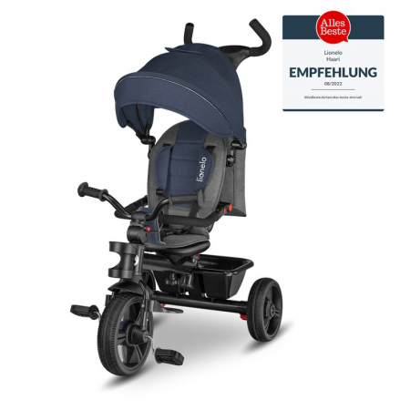 Plimbare si relaxare - Lionelo - Tricicleta Haari, Suport picioare, Control al directiei, Scaun reversibil, Rotire 360 grade, Pliabila, Conform cu standardul european de securitate EN71, Albastru