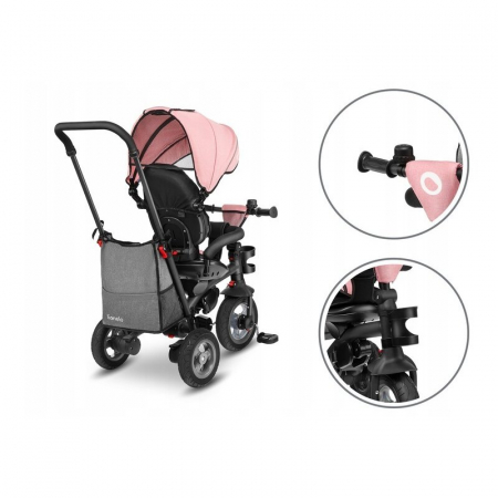 Lionelo - Tricicleta Tris, Mecanism de pedalare libera, Suport picioare, Control al directiei, Scaun reversibil, Rotire 360 grade, Pliabila, Conform cu standardul europeane de securitate EN71, Roz/Gri [12]