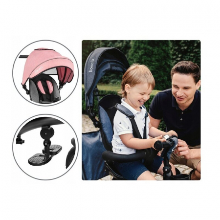 Lionelo - Tricicleta Tris, Mecanism de pedalare libera, Suport picioare, Control al directiei, Scaun reversibil, Rotire 360 grade, Pliabila, Conform cu standardul europeane de securitate EN71, Roz/Gri [28]